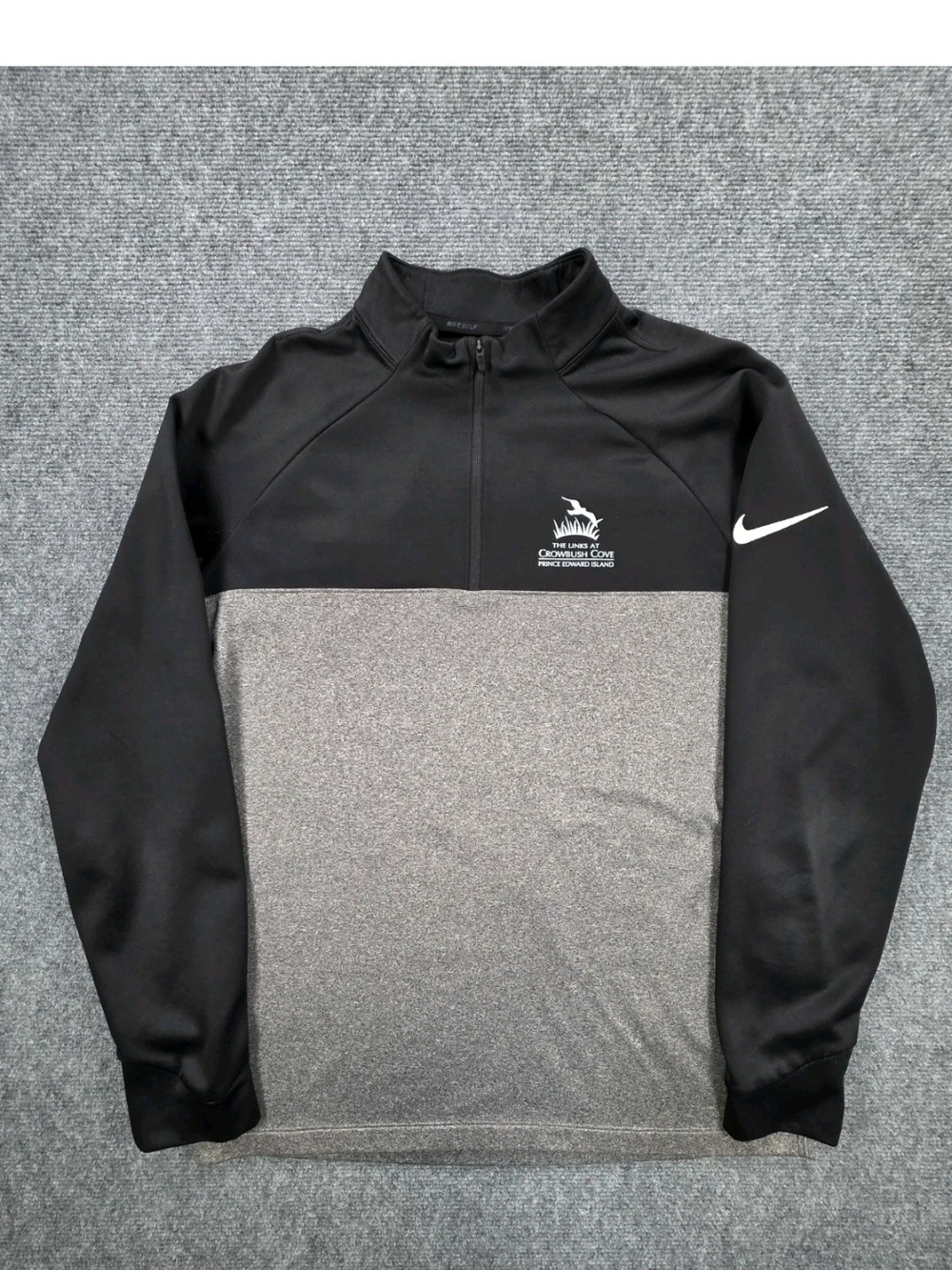 Nike Golf Mens Medium 1/4 Zip Pullover Black Gray The Links of Crowbush Cove